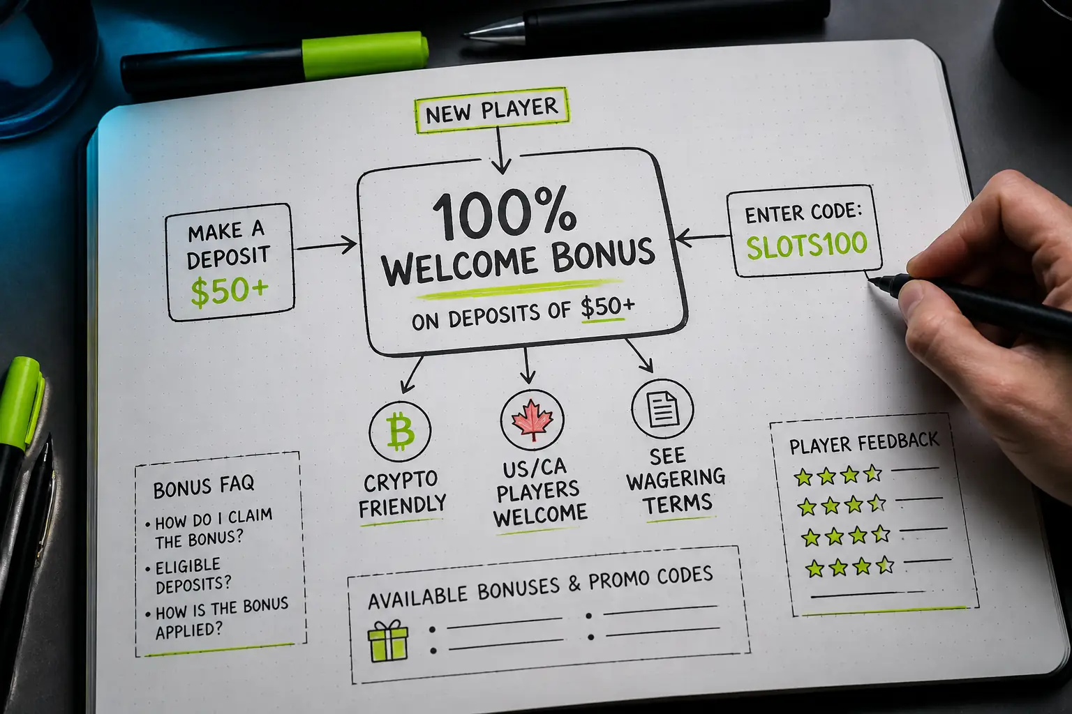 Slots Garden Casino Bonus – Welcome Offer with Code SLOTS100 visual guide for Slots Garden